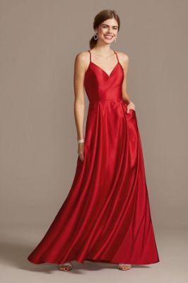 Satin Spaghetti Strap Ball Gown with Pockets