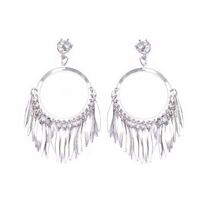 Women Fashion Fringe Sequin Metal Earrings - Silver