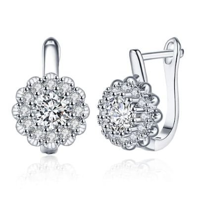 Zircon Earring with Floral Diamond-Encrusted Romantic Wind Earring Clip - Silver