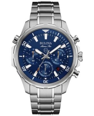 Bulova - Men's Chronograph Marine Star Stainless Steel Bracelet Watch 43mm 96B256