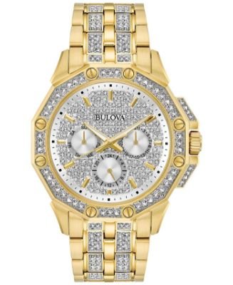 Bulova - Men's Crystal Accented Gold-Tone Stainless Steel Bracelet Watch 43mm