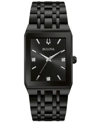 Bulova - Men's Futuro Diamond-Accent Black Stainless Steel Bracelet Watch 45x30mm