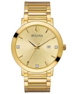 Bulova - Men's Futuro Diamond Dress Diamond-Accent Gold-Tone Stainless Steel Bracelet Watch 42mm