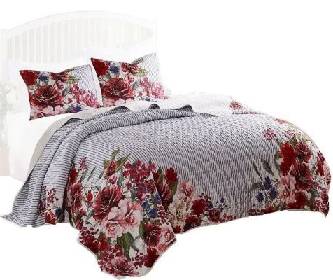 Dublin 3 Piece Stripe and Floral Border King Quilt Set, Multicolor By Casagear Home