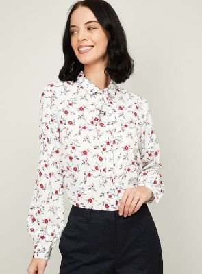 VAN HEUSEN Women Floral Print Tie-Up Neck Shirt