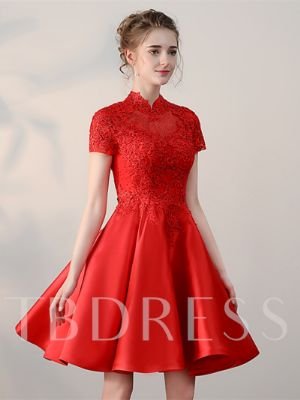 A-Line Beaded Lace High Neck Homecoming Dress
