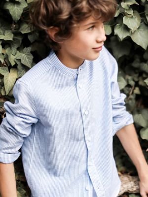 Boy's cotton/linen shirt - blue/white
