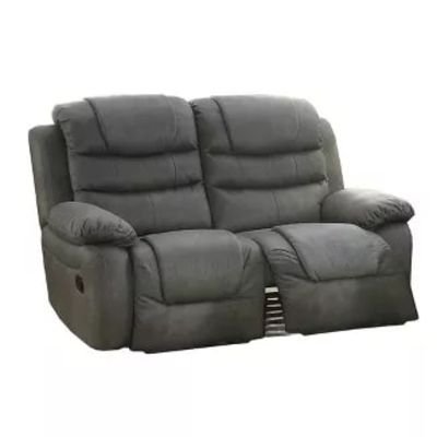 Breathable Leather, Solid Pine Plywood Reclining Loveseat Gray - Benzara