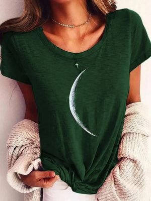Casual Moon Print Crew Neck T-shirt