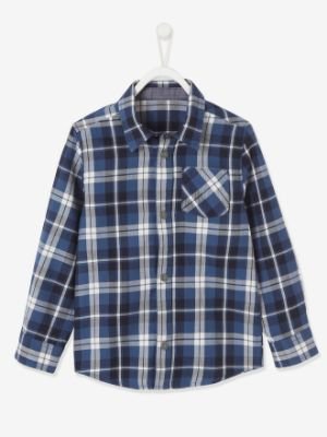 Chequered Shirt with Large Motif on the Back, for Boys - blue medium checks