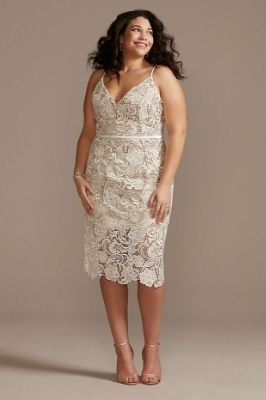 Crochet Lace Overlay Midi Plus Size Dress