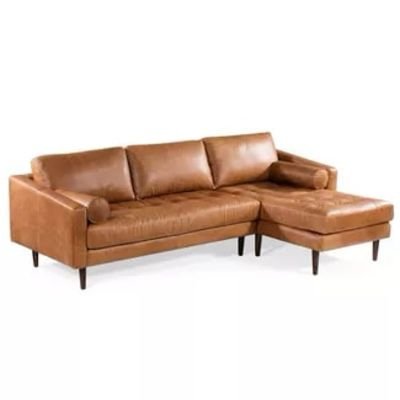 Florence Mid Century Modern Right Sectional Sofa Cognac Tan - Poly & Bark