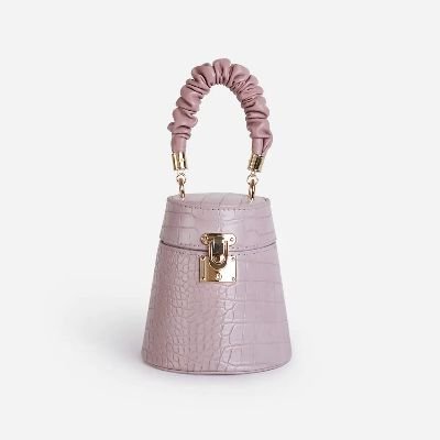 Florence Ruched Handle Mini Bag In Lilac Croc Patent