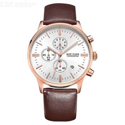MEGIR 2011 Mens Casual Quartz Wristwatch Multifunctional Waterproof Leather Strap Watch