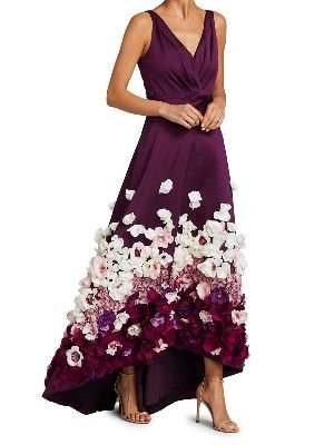 Marchesa Notte - Taffeta 3D Flower High-Low Gown