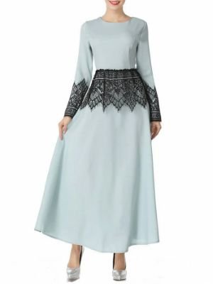 Mesh Panel Long Arabic Dress