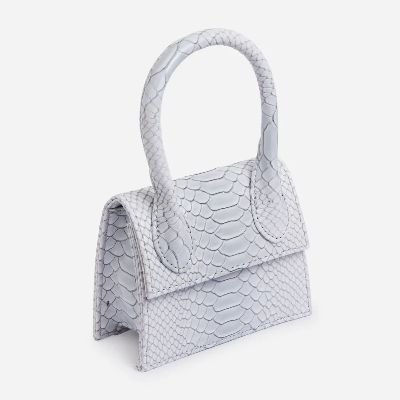 Nellie Super Mini Grab Bag In Textured White Snake Print Faux Leather (Available in 7 colors)