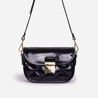 Penny Quilted Cross Body Mini Bag In Black Patent