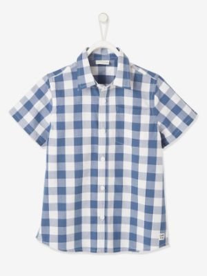 Short Sleeve Shirt with Checks for Boys - blue medium checks