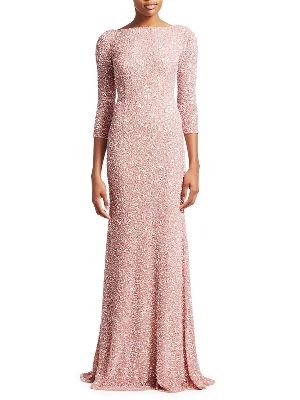 Theia - Boatneck Sequin Tulle Gown