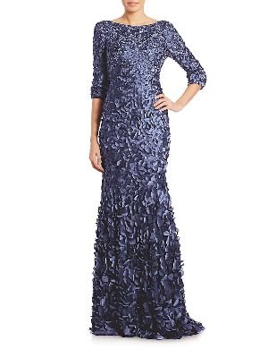 Theia - Petal Boat-Neck Gown