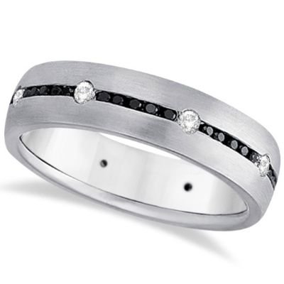 BLACK & WHITE DIAMOND WEDDING RING MEN'S BAND PALLADIUM (0.70CT)