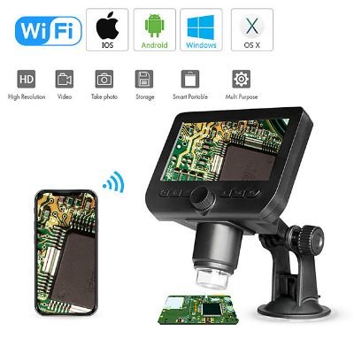 Wifi Digital Microscope 4.3LED Screen Display 720P 50X-1000X Magnification 1080P FHD 2.0 MP 8 LED For Android and iOS Tablet PC 