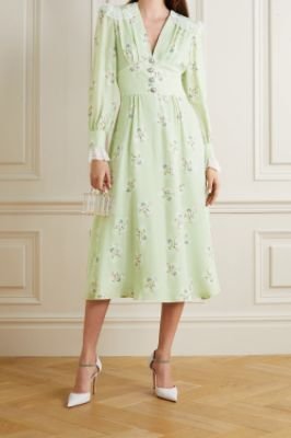 ALESSANDRA RICH - Lace-trimmed floral-print silk crepe de chine midi dress