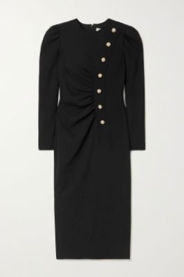 ALESSANDRA RICH - Ruched embellished wool-blend crepe midi dress