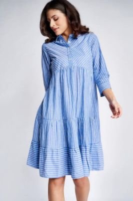Blue - White Stripes Fit And Flare Maternity Dress