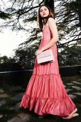 Light Pink Foil Print A-Line Sleeveless Gown