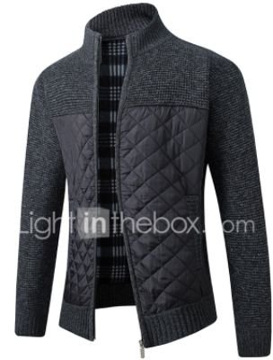 Men's Color Block Cardigan Long Sleeve Sweater Cardigans Stand Collar Black Light gray Dark Gray