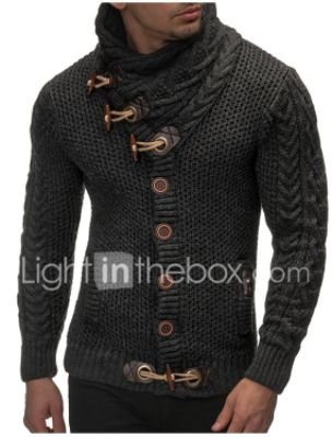 Men's Solid Colored Cardigan Long Sleeve Regular Sweater Cardigans Turtleneck Fall Winter Black Dark Gray Brown