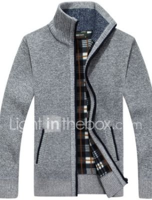 Men's Streetwear Solid Colored Cardigan Long Sleeve Regular Sweater Cardigans Stand Collar Black Wine Light gray