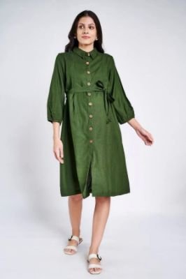 Sustainable Olive Shirt Style Maternity Short Dress