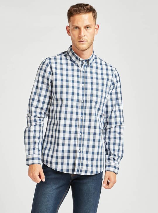 Checked Regular Fit Collared Shirt with Long Sleeves