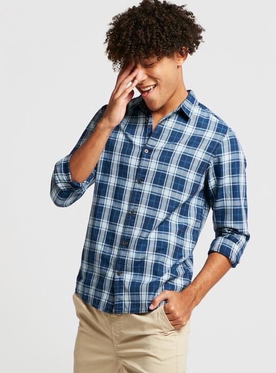 Checked Shirt with Long Sleeves and Collar