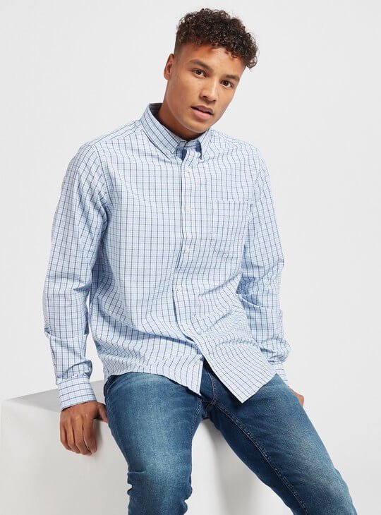 Checked Shirt with Spread Collar and Long Sleeves 2