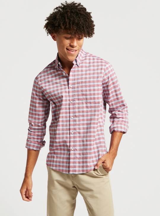 Checked Shirt with Spread Collar and Long Sleeves 3