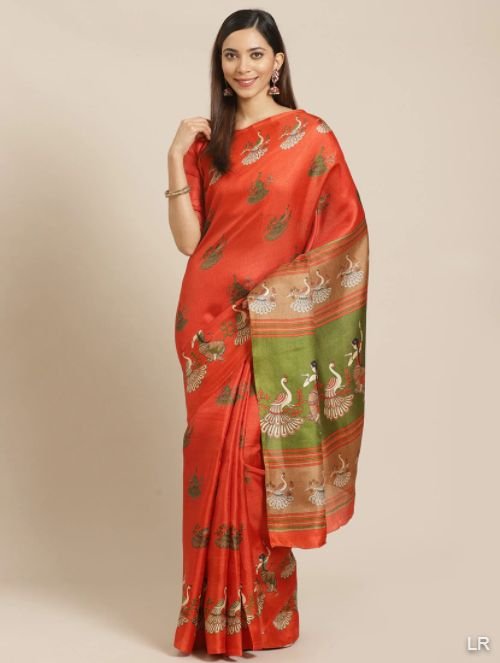 Maroon Silk Printed Saree With Blouse