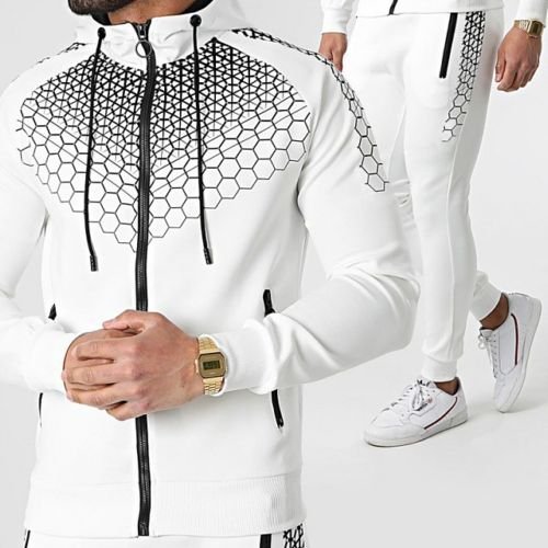 Men's 2 Piece Full Zip Tracksuit Sweatsuit Casual Athleisure 2pcs Winter Long Sleeve Thermal Warm Moisture Wicking Breathable Fitness Gym Workout Running Jogging Training Sportswear White Black