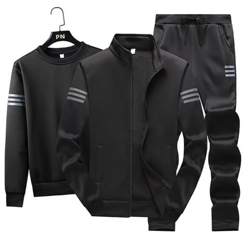 Men's 3-Piece Full Zip Tracksuit Sweatsuit Jogging Suit Casual Athleisure Winter Long Sleeve Thermal Warm Windproof Soft Fitness Gym Workout Running Walking Jogging Sportswear Stripes Plus Size
