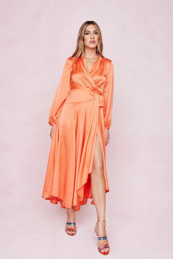 Satin Long Sleeve Maxi Wrap Dress 2