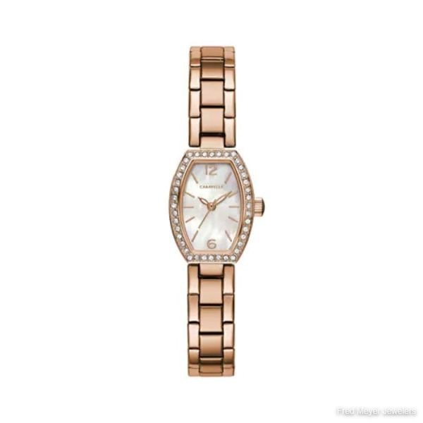 18mm Ladies' Caravelle Crystal Watch with Mother of Pearl Dial and Rose Gold-tone Bracelet
