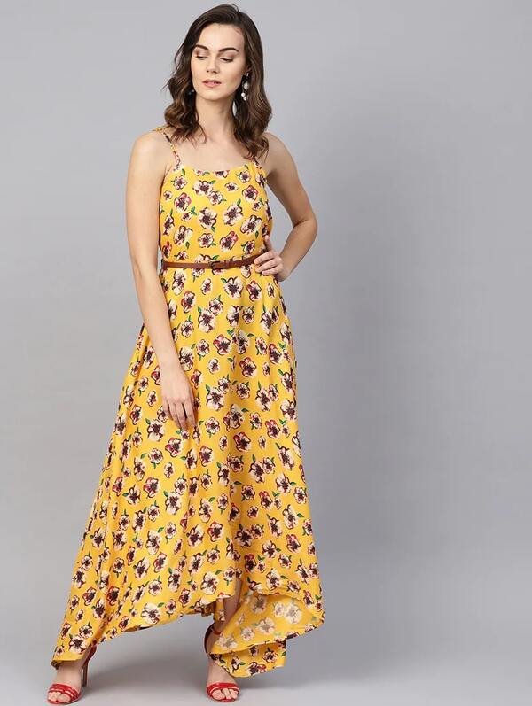 Cami Neck Floral Belted Maxi Dress