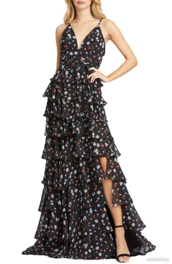 Floral Print Tiered Gown