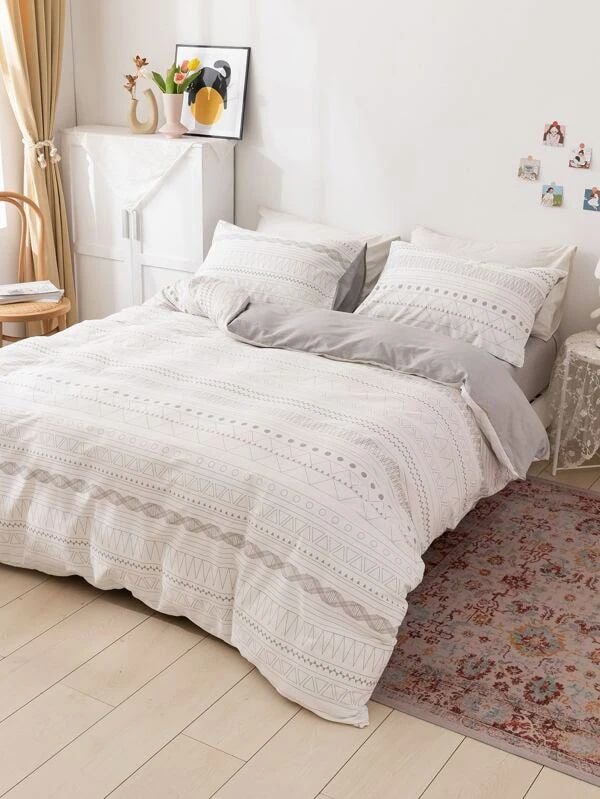 Geometric Pattern Duvet Cover Set Without Filler