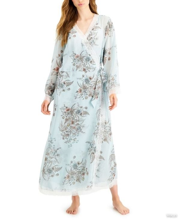 Lace-Trim Chiffon Wrap Robe, Created for Macy's