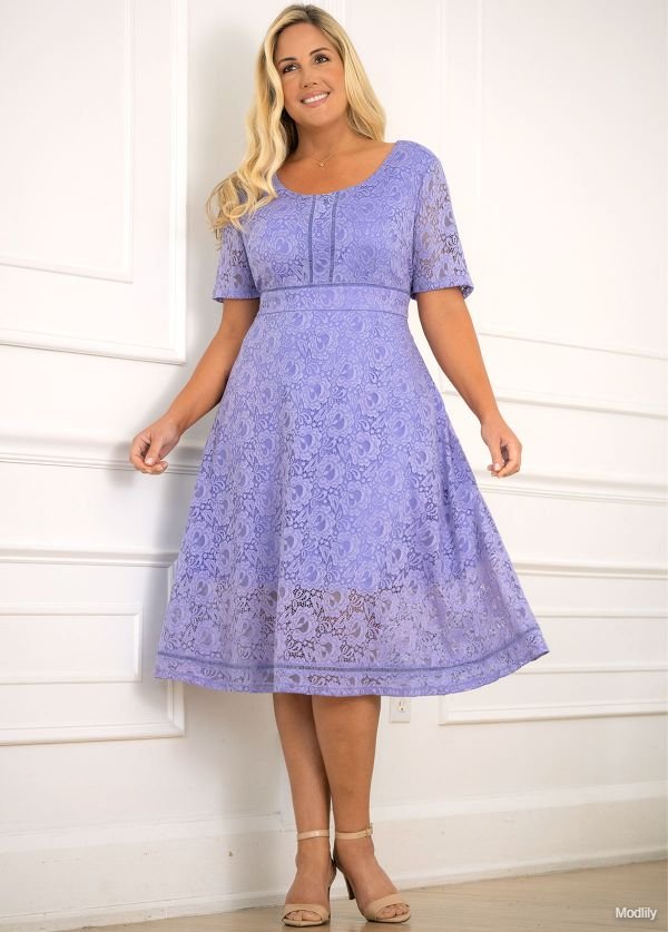 MODLILY DESIGN Plus Size Lace Round Neck Dress