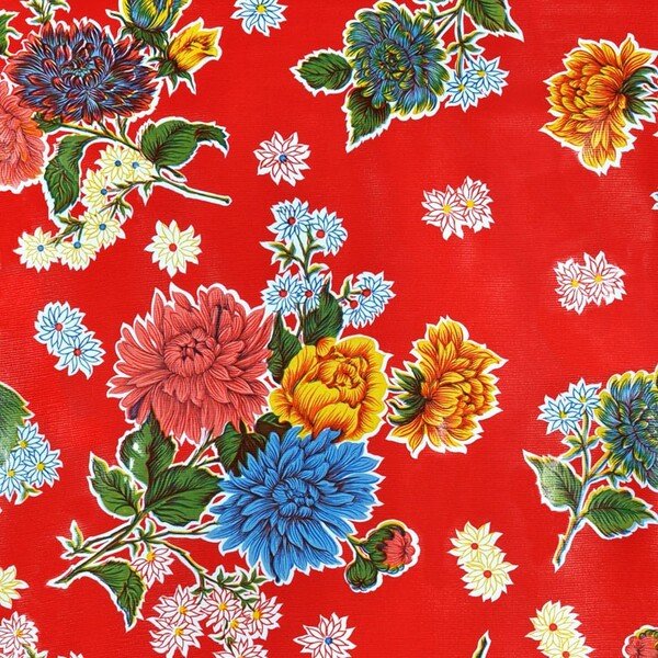 Red Mums Oilcloth Fabric